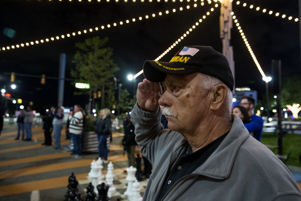 U.S. Marines sound the colors and taps in the evening
