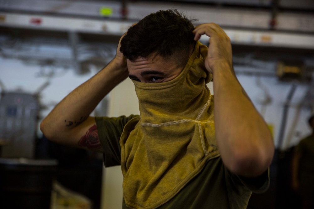 26th MEU Marines participate in damage control training aboard USS Kearsarge
