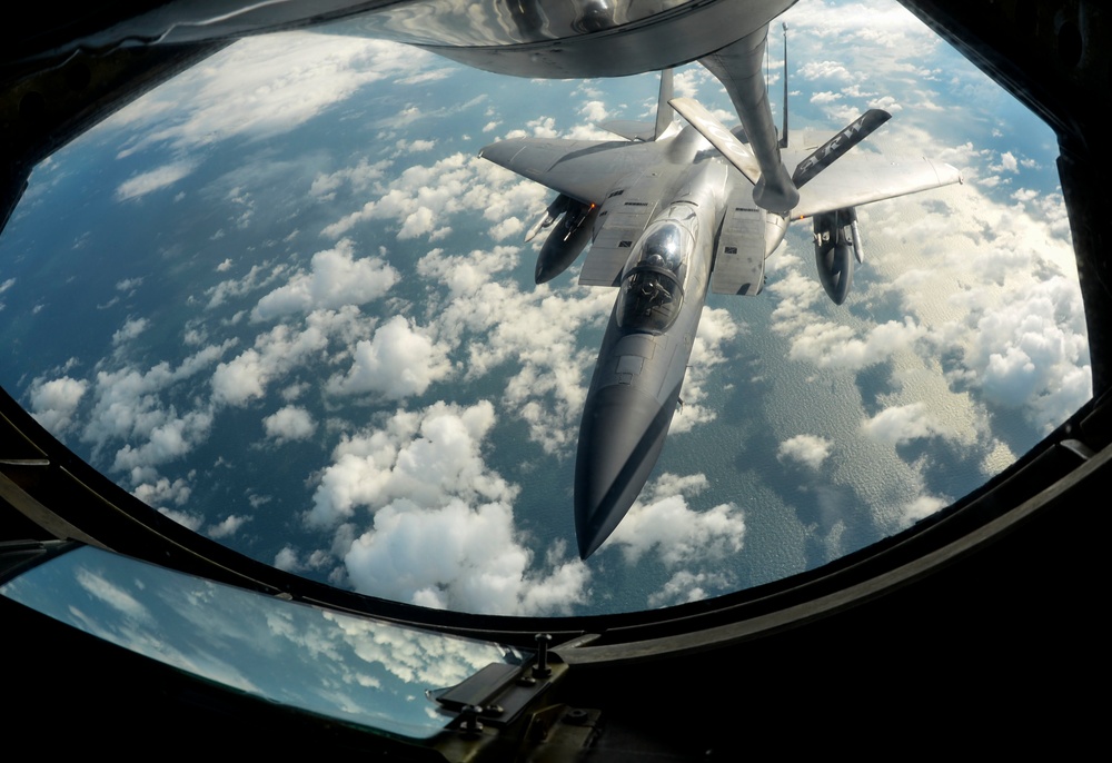 Bloody Hundredth Tankers refuel F-15C Eagles