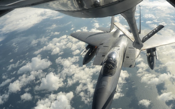 Bloody Hundredth Tankers refuel F-15C Eagles
