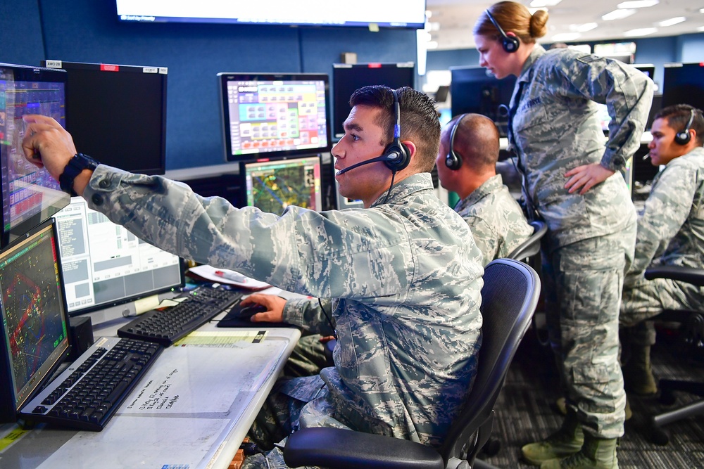 WADS team coordinates with an AWACS aircraft and controllers to assist with Hurricane Harvey rescue efforts Aug. 31