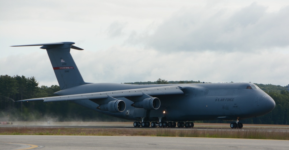 0461, the final C-5A Galaxy, departs Westover ARB on final flight