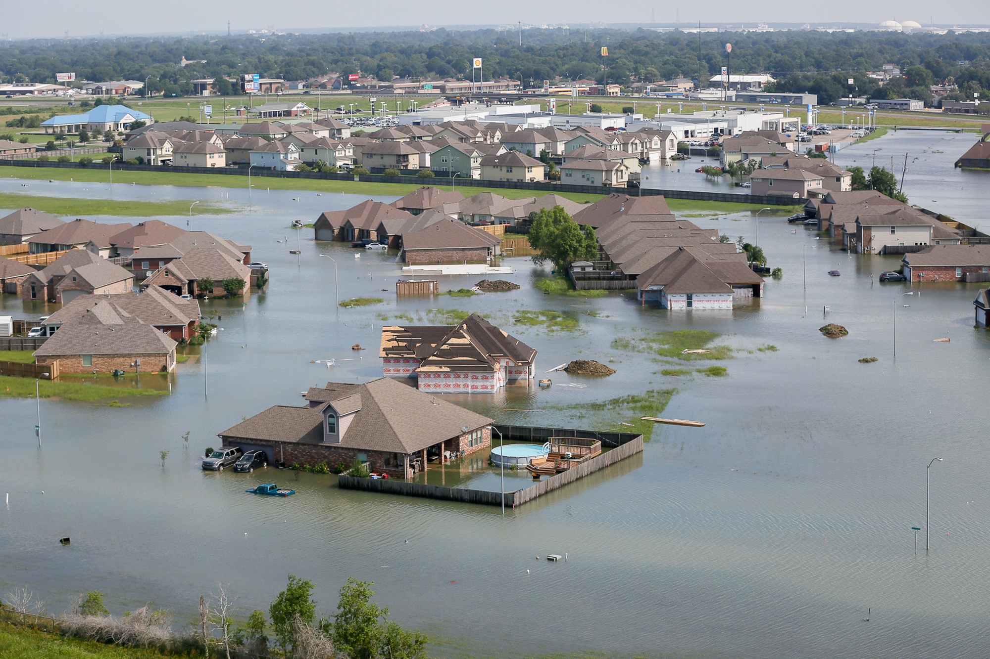 Aerial View of Port Arthur and Beaumont Texas after Hurricane