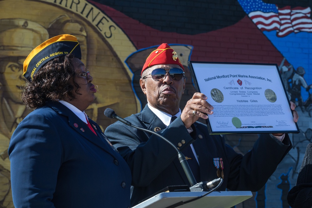 The mural is unveiled at Monford Point Detachment 158