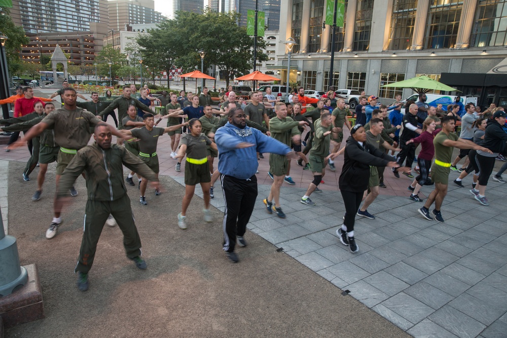 U.S. Marines carry on with their morning routine