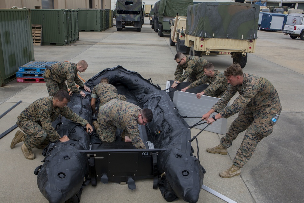 Marines with 3rd Force Reconnaissance Company prepare for relief efforts in the aftermath of Hurricane Irma