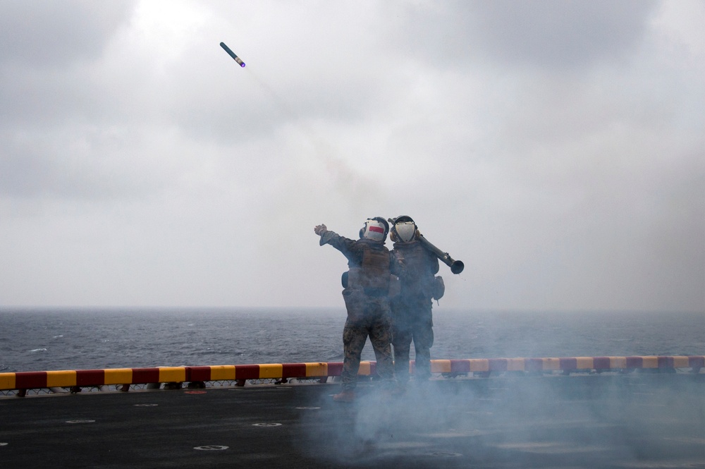 Stinger missile system launch exercise held aboard USS Bonhomme Richard (LHD 6)