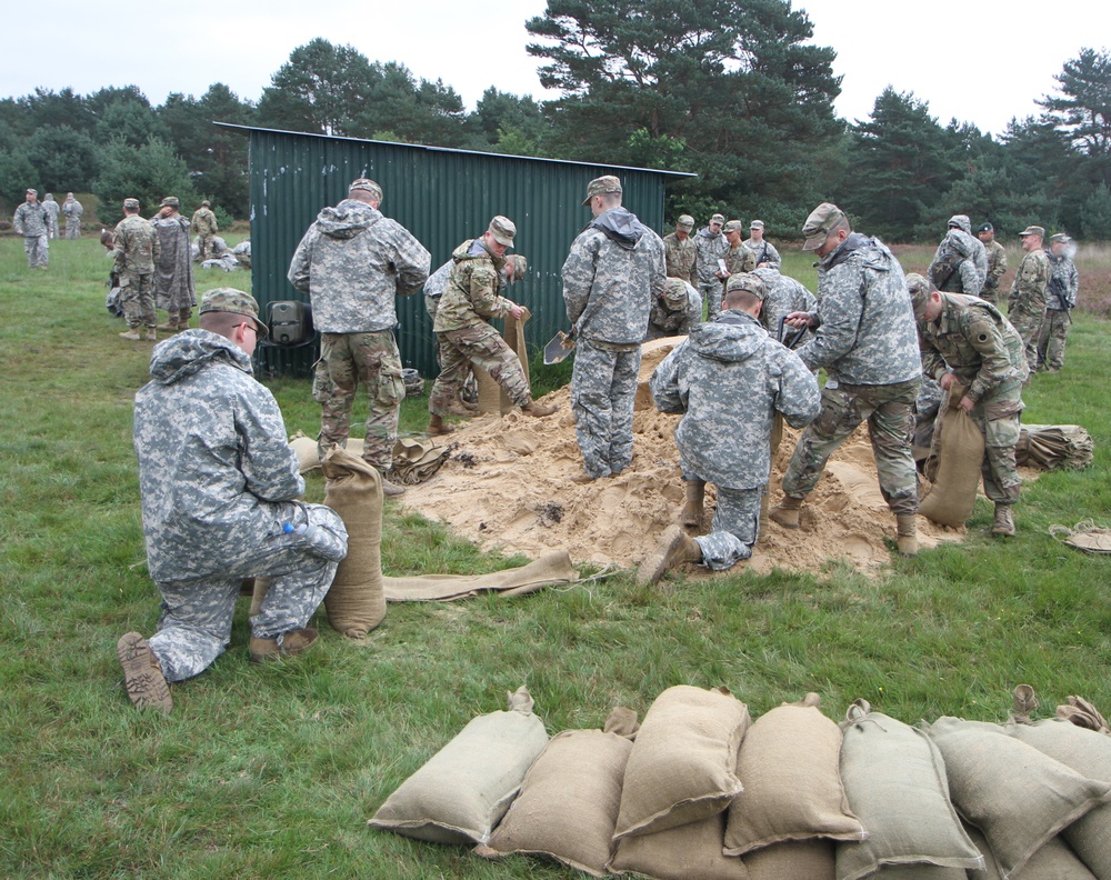 On Sept. 12, 2017 Soldiers of C Company, 1st Battalion, 125th Infantry Regiment receive primary marksmanship instruction and make preparations in advance of shooting on the zero range at Sennelager Training Area, Germany.