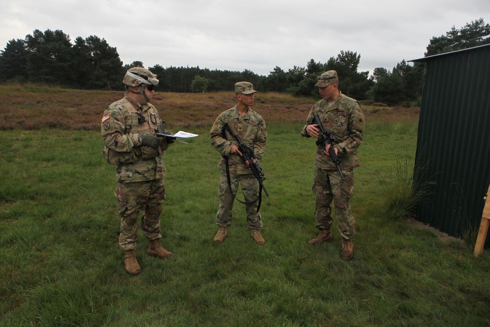 On Sept. 12, 2017 Soldiers of C Company, 1st Battalion, 125th Infantry Regiment receive primary marksmanship instruction and make preparations in advance of shooting on the zero range at Sennelager Training Area, Germany.