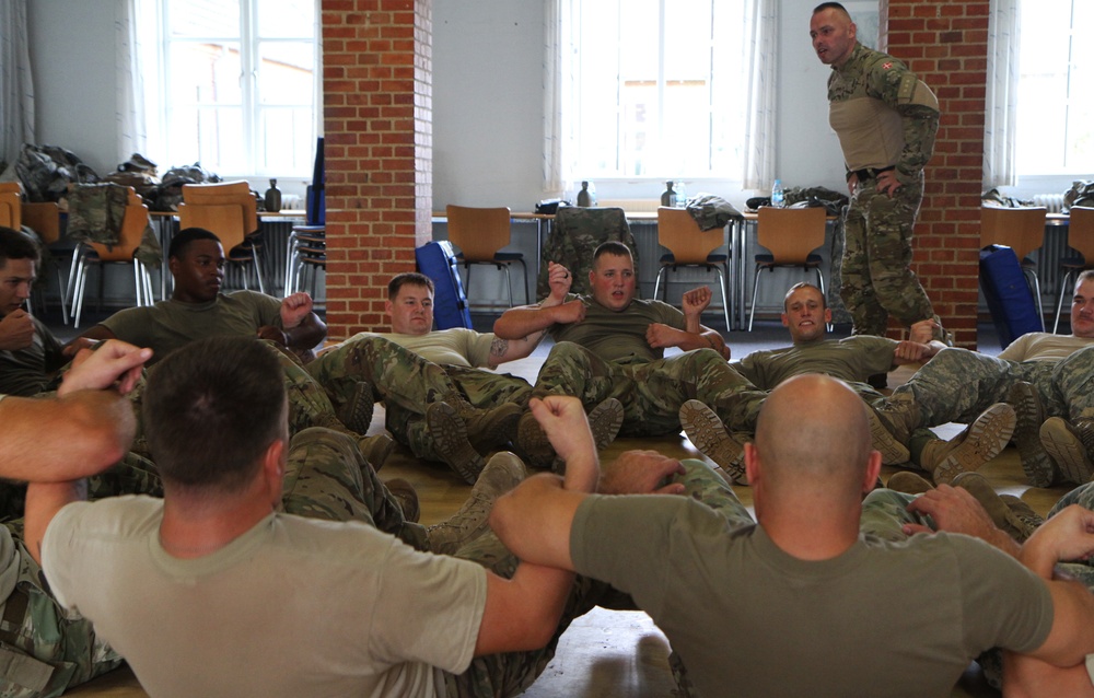 Michigan Army National Guard Company B, 1st Battalion, 125th Infantry Regiment conducts hand-to-hand combat training at Exercise Viking Star 2017 in Denmark