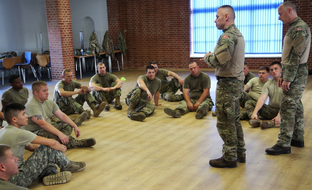 Michigan Army National Guard Company B, 1st Battalion, 125th Infantry Regiment conducts hand-to-hand combat training at Exercise Viking Star 2017 in Denmark