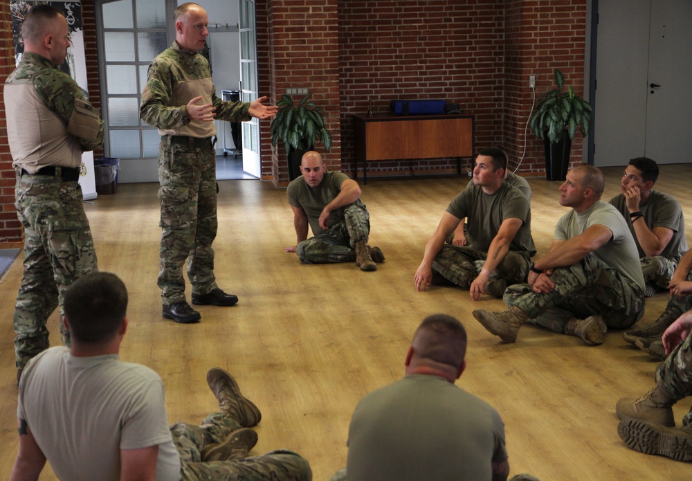 Michigan Army National Guard Company B, 1st Battalion, 125th Infantry Regiment conducts hand-to-hand combat training at Exercise Viking Star 2017 in Denmark