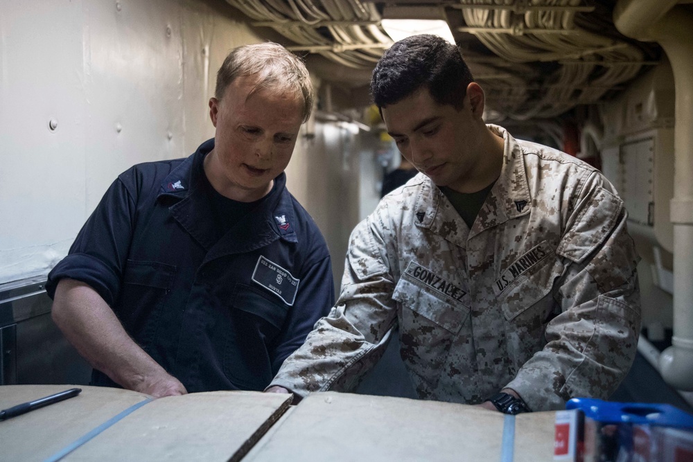USS San Diego (LPD 22) Replenishment-at-Sea Preparation