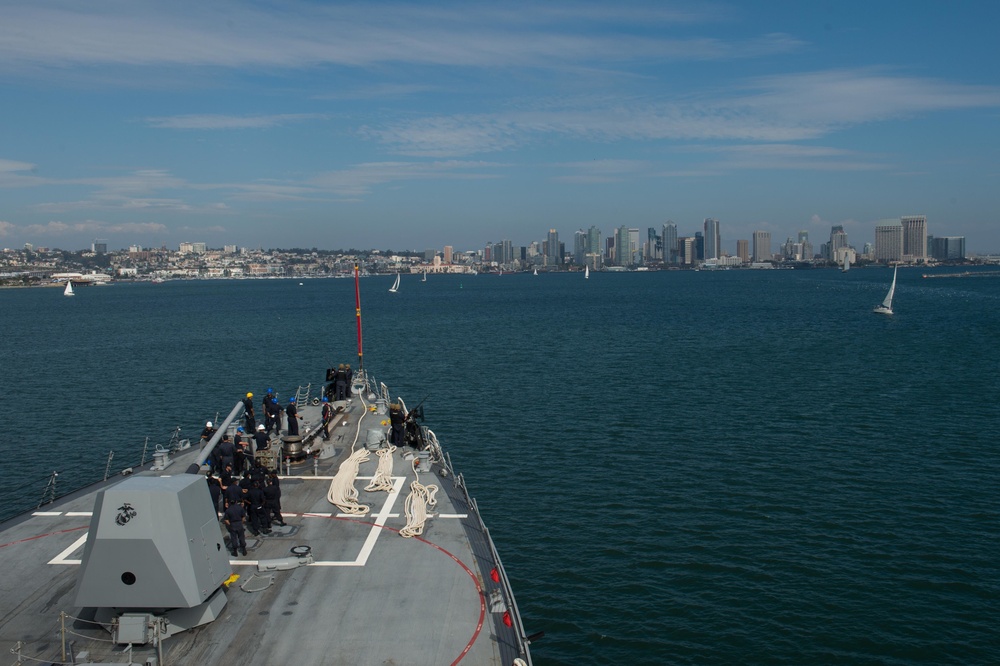 USS Rafael Peralta (DDG 115) returns from underway
