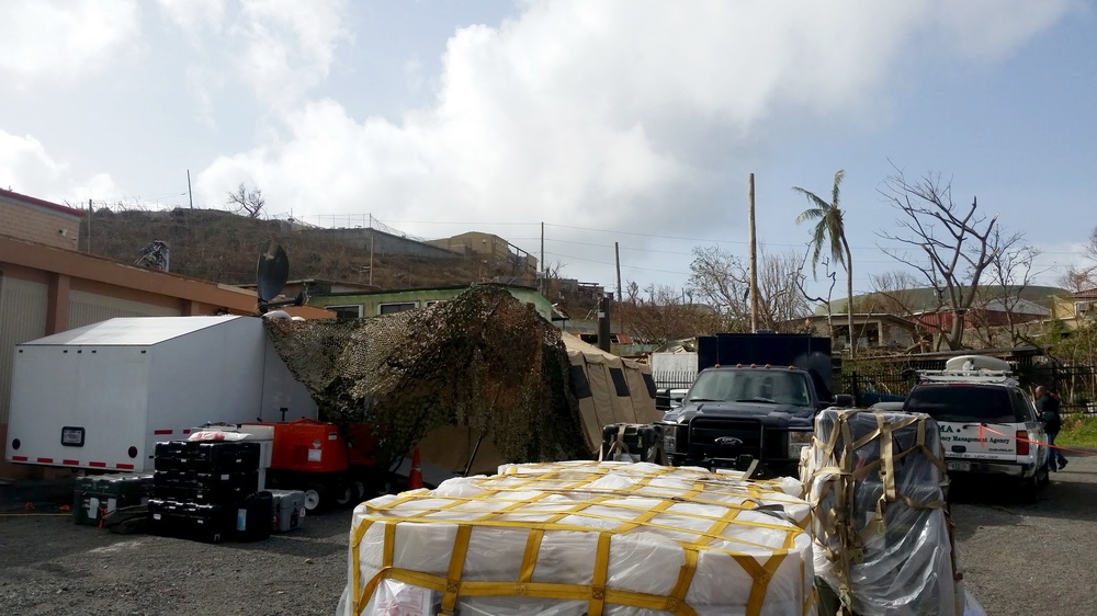 The 269th Combat Communications Squadron six-person team is operating out of their self contained Joint Interoperablilty Communications Capability (JISCC) at the Virgin Island Emergency Management Agency, St. Thomas in support of Hurricane Harvey relief e