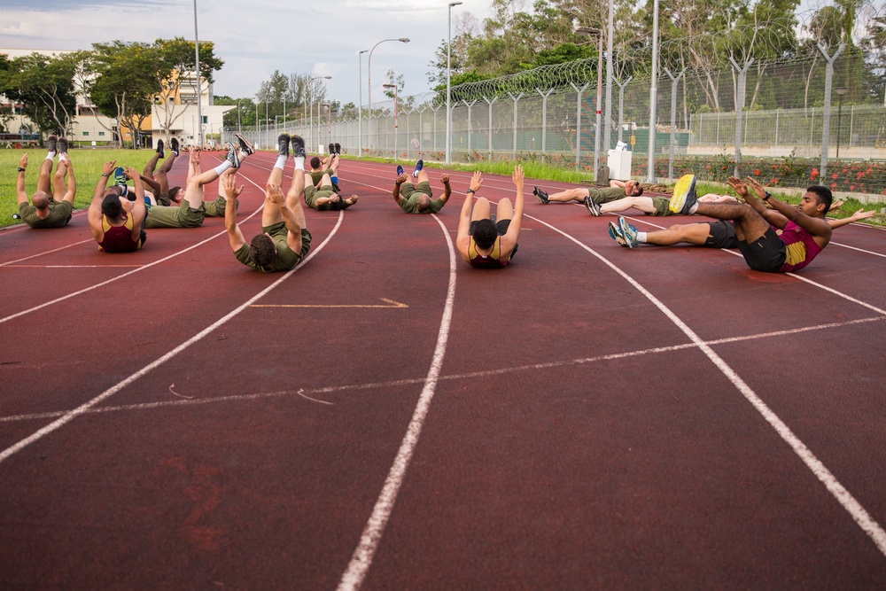 U.S. Marines and SAF Warm-Up for FINEX with PT