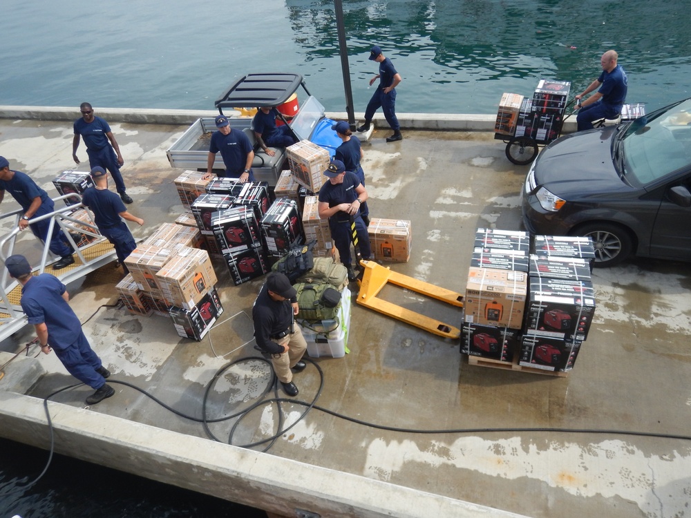Coast Guard Cutter Joseph Napier crew loads supplies to bring to U.S. Virgin Islands