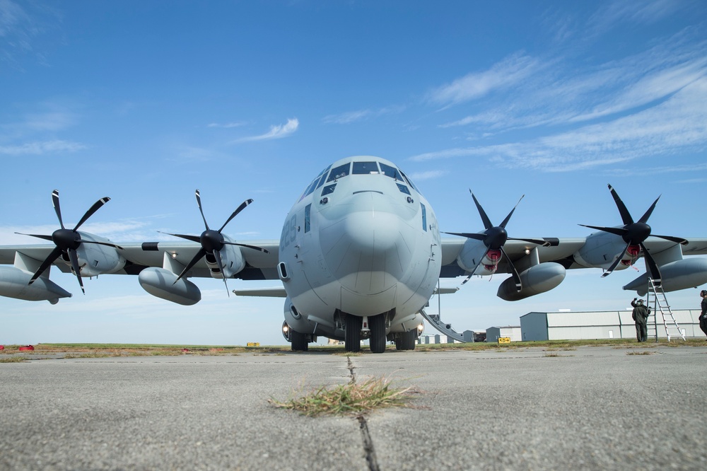 Marines of VMGR-234 deliver fuel and food to a FARP in Marathon, Florida