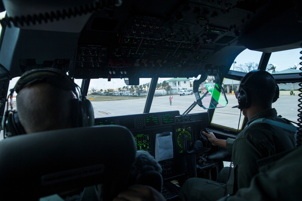 Marines of VMGR-234 deliver fuel and food to a FARP in Marathon, Florida