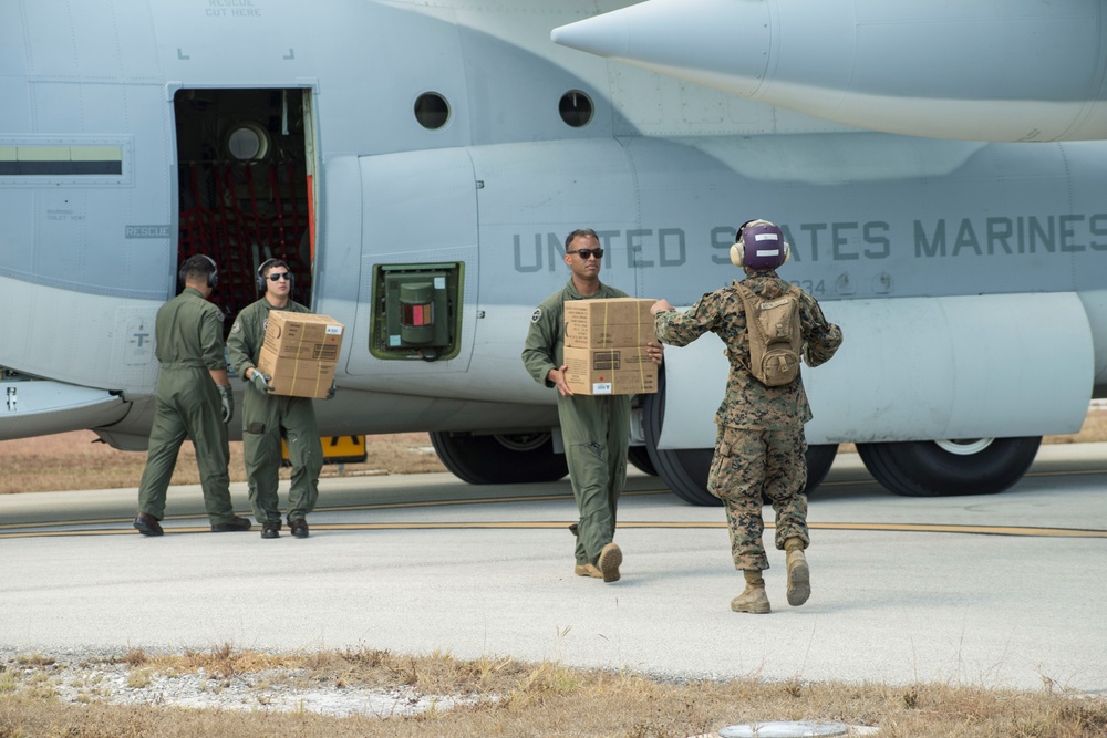 Marines of VMGR-234 deliver fuel and food to a FARP in Marathon, Florida