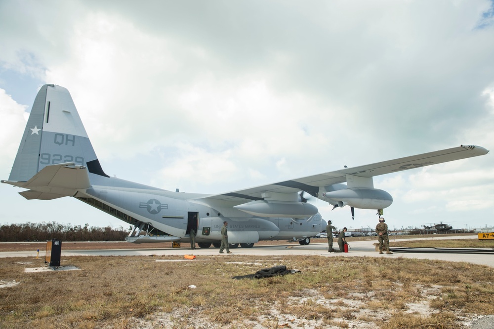 Marines of VMGR-234 deliver fuel and food to a FARP in Marathon, Florida