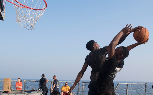 USS Lake Erie (CG 70) celebrates the middle of deployment