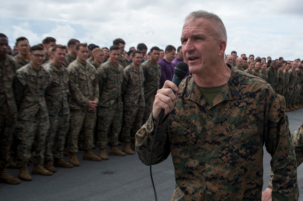 31st MEU all-hands call aboard USS Bonhomme Richard (LHD 6)