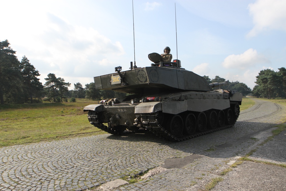 Tanks of the Royal Wessex Yeomanry conduct a non-shooting exercise at Sennelager Training Area, Germany
