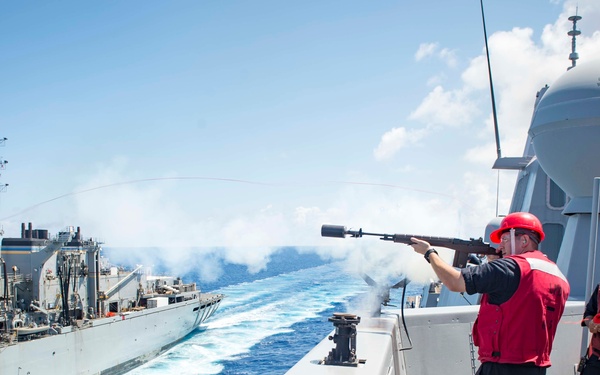 USS New York performs RAS during hurricane relief efforts