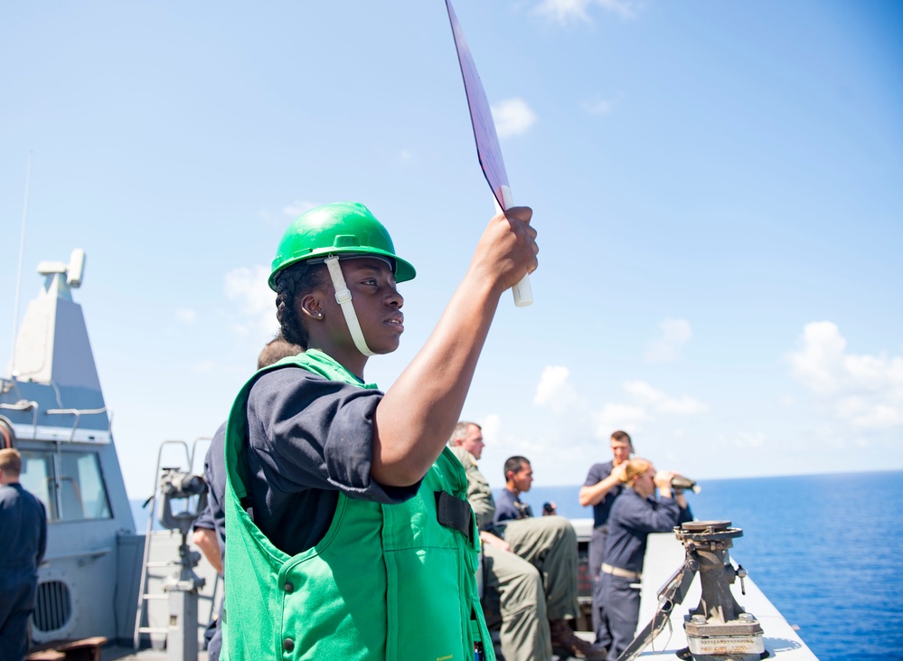 USS New York performs RAS during hurricane relief efforts