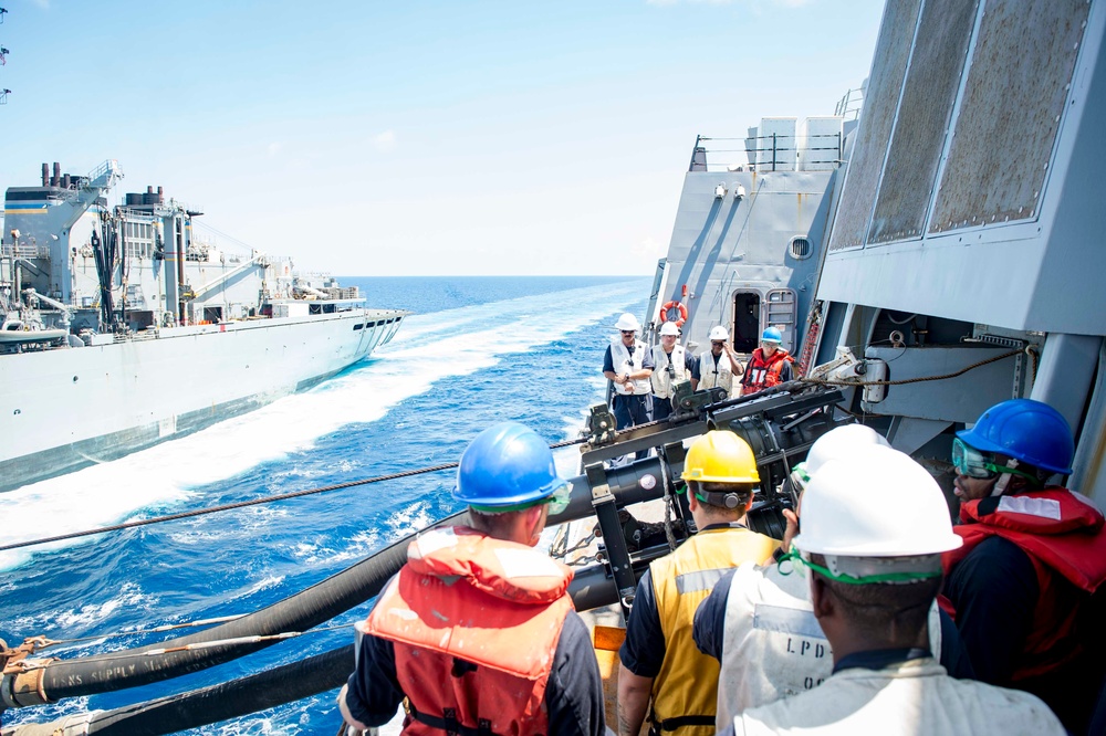 USS New York performs RAS during hurricane relief efforts