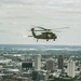 Black Hawk helicopters fly over Columbus, Ohio skyline