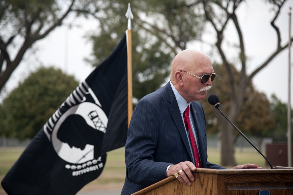 Lt. Col. Retired William R. Schwertfeger speaks at POW/MIA ceremony