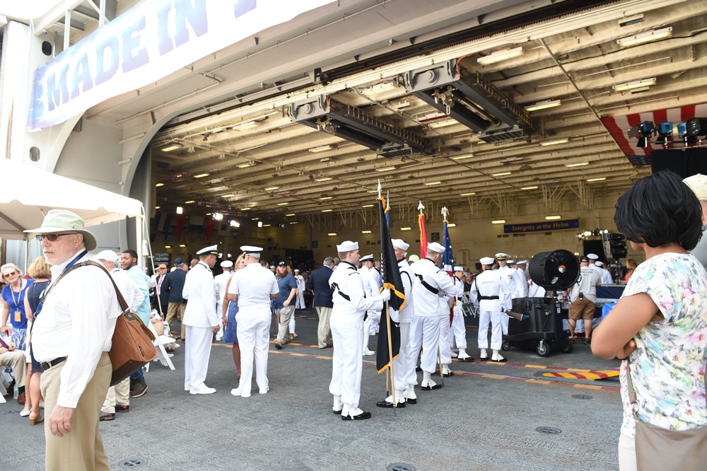 USS Gerald R. Ford's (CVN 78) color guard prepares for the ship's commissioning ceremony