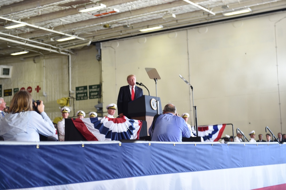 President Donald J. Trump delivers remarks during USS Gerald R. Ford’s (CVN 78) commissioning ceremony