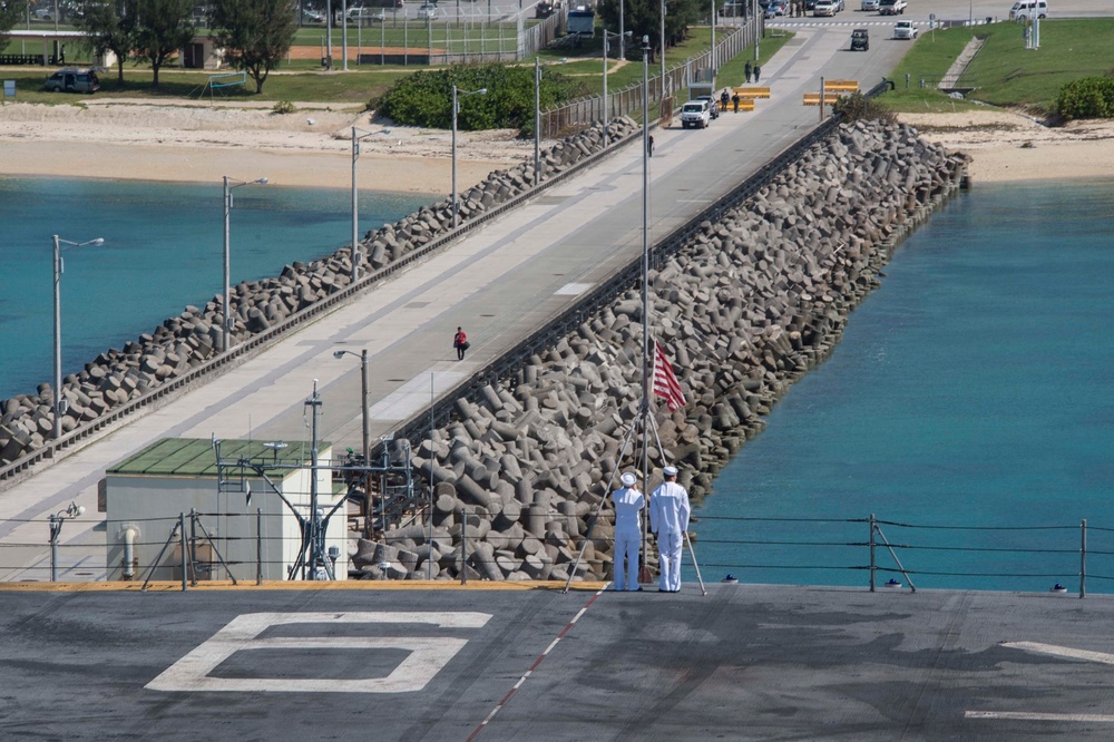 USS Bonhomme Richard (LHD 6) arrives in Okinawa, Japan.
