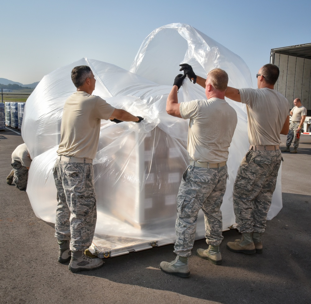 117th Air Refueling Wing Prepare Supplies For Transport to Hurricane Victims