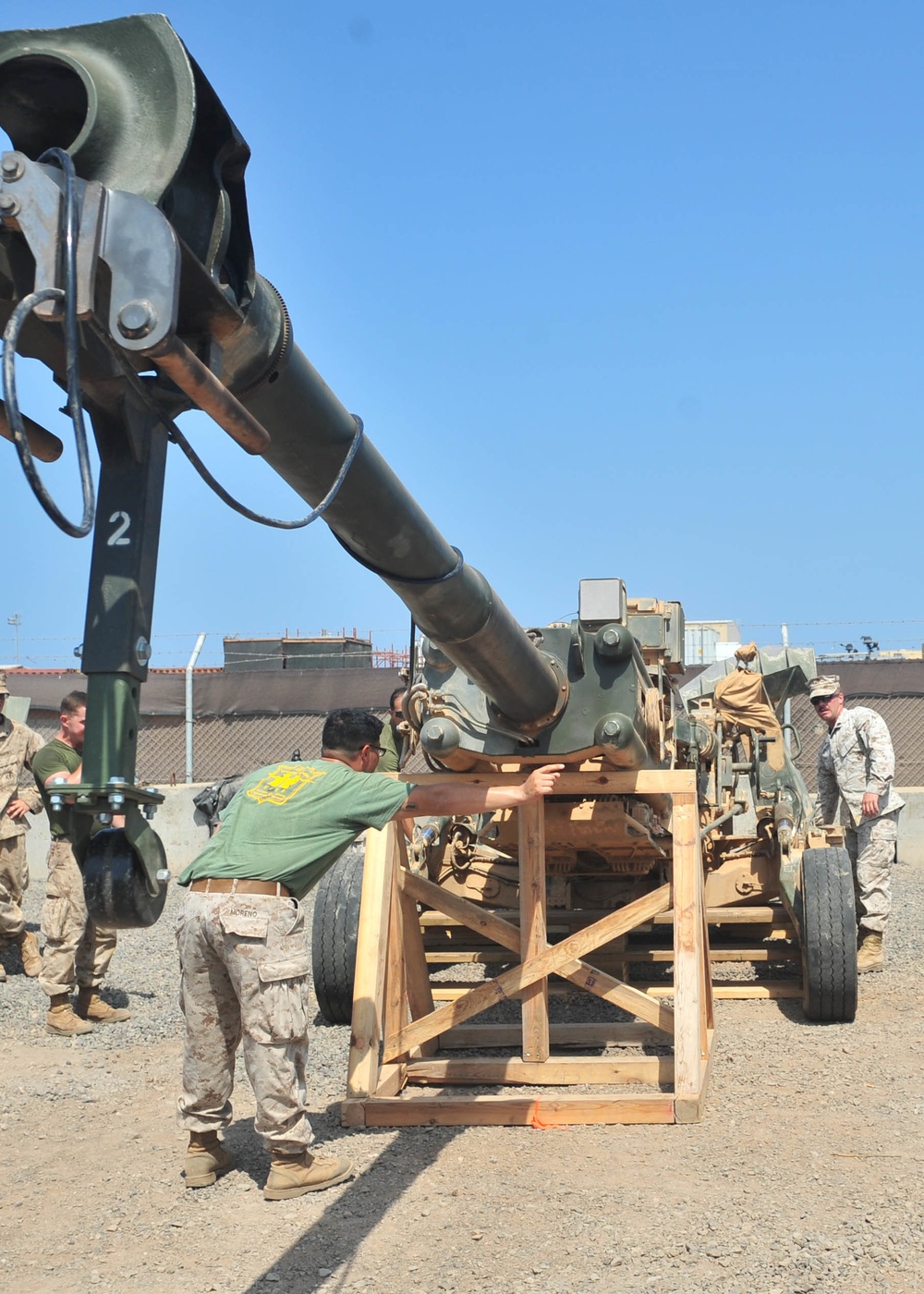 Joint project between the Combined Joint Task Force - Horn of Africa Seabees, attached to the Naval Mobile Construction Battalion 133 Detachment, and Marines with Charlie Battery, 1st Battalion, 11th Marines (1/11).