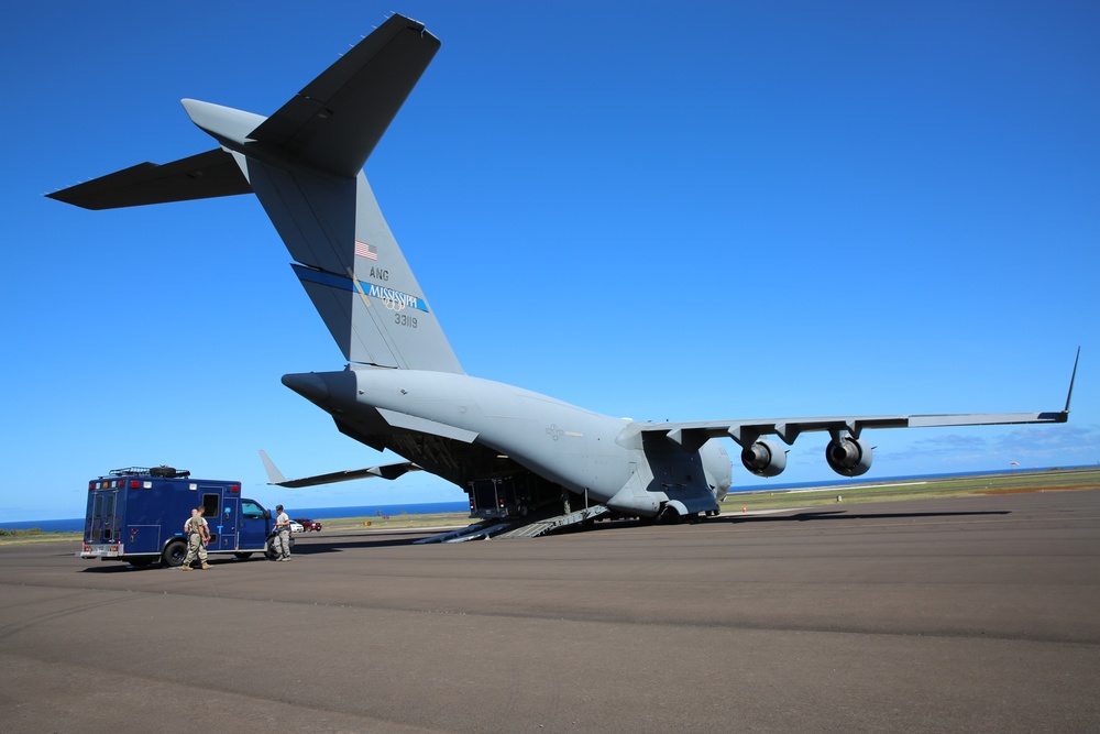 Utah's 85th CST transports equipment on a C-17 to Kauai
