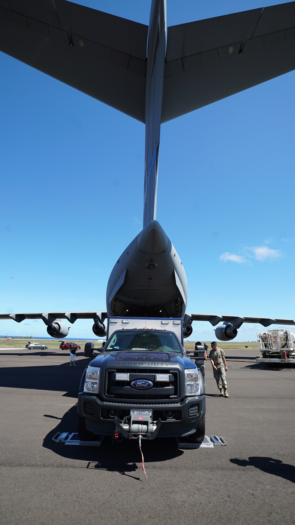 Utah's 85th CST load equipment on a C-17 to return from Kauai