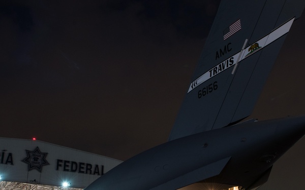 Travis AFB C-17 delivers response team to Mexico