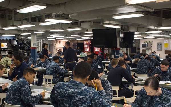 Navywide E-4 advancement exam held aboard USS Bonhomme Richard (LHD 6)