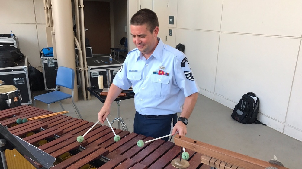 Tech. Sgt. Tucker Practicing before U.S. Air Force Band of the Golden West Performance