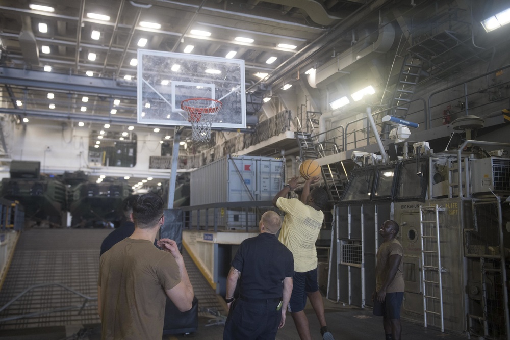 Sailors of Assault Craft Unit 5 Aboard USS San Diego (LPD 22) Play Basketball