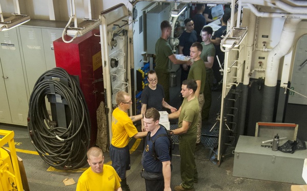 USS America Sailors and Marines resupply