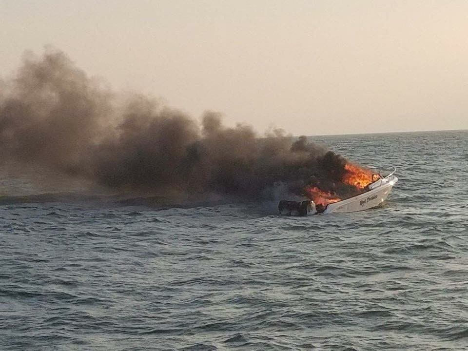 Recreational boat Hard Decision engulfed in flames