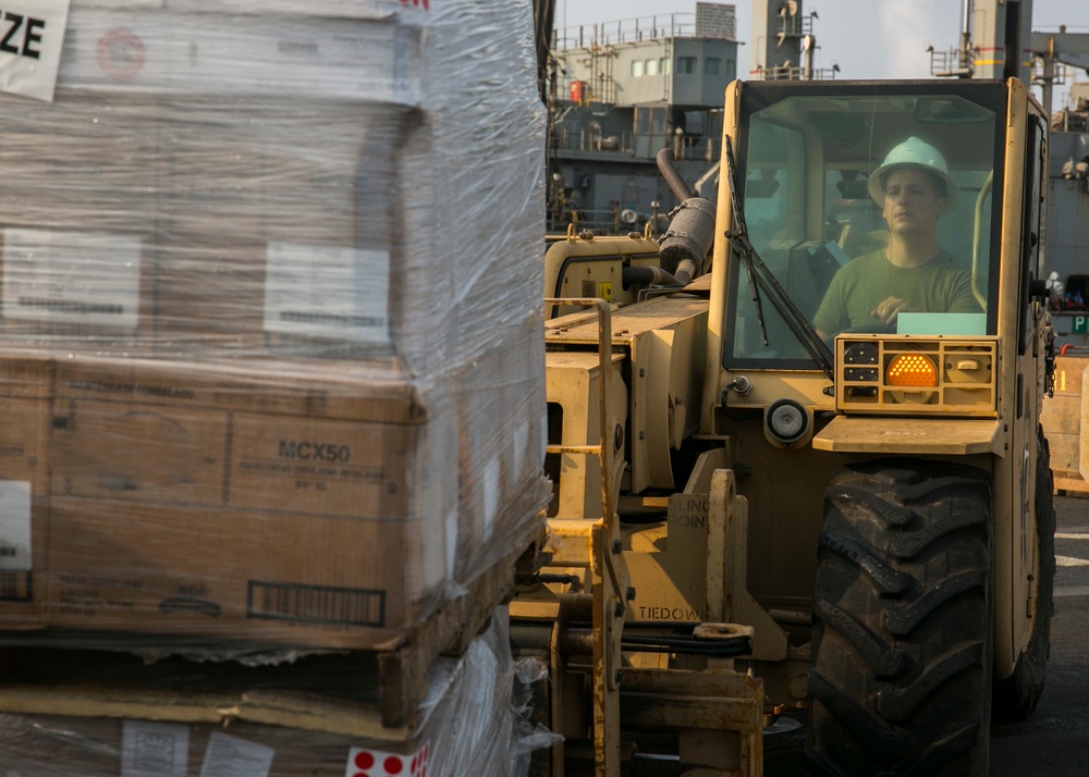 Resupply at sea aboard USS Pearl Harbor (LSD 52)