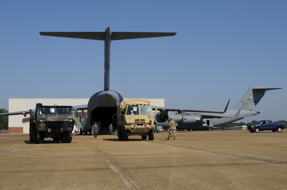 The 172d Airlift Wing, the 184th Sustainment Command, and the 185th Aviation Brigade Prepares to Deliver Equipment to St. Thomas