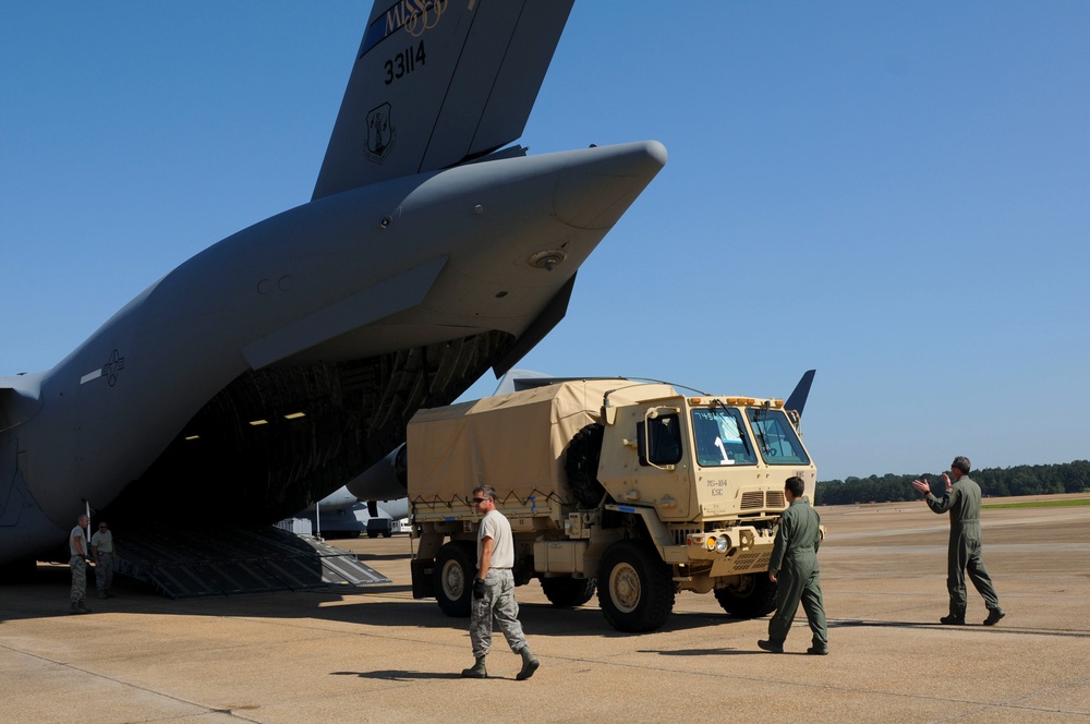 The 172d Airlift Wing, the 184th Sustainment Command, and the 185th Aviation Brigade Prepares to Deliver Equipment to St. Thomas