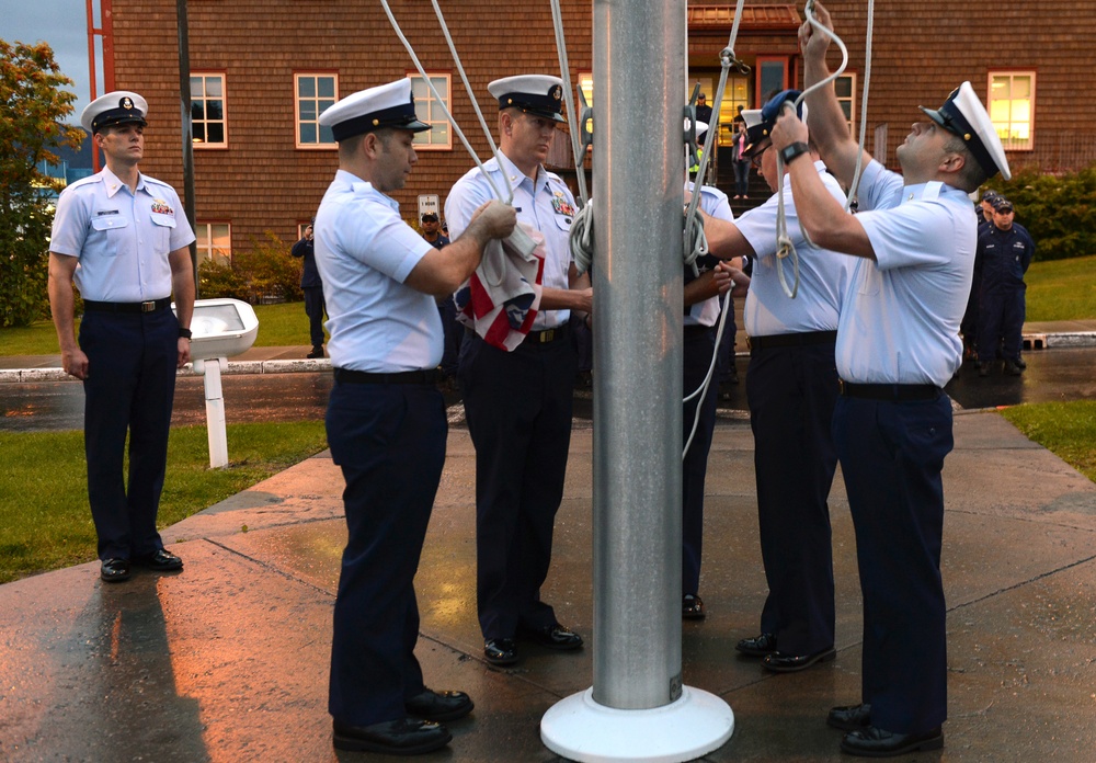 Coast Guard Kodiak-based chiefs present morning colors for CCTI